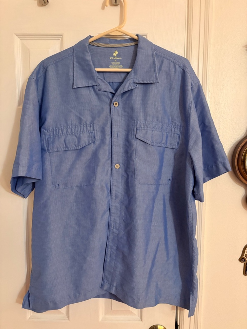 Caribbean Light Blue Short Sleeve Button-Front Camp Shirt
